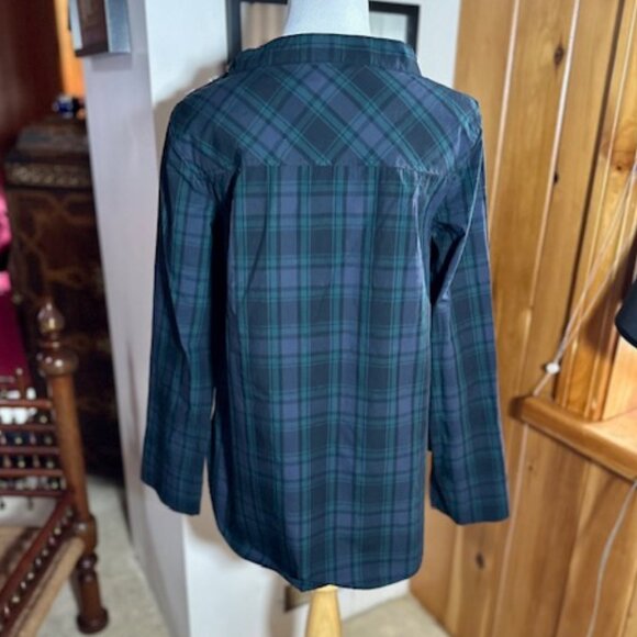 J. CREW Navy Green Blackwatch Tartan Plaid Crystal Buttons Blouse Shirt – 0 - Picture 7 of 11